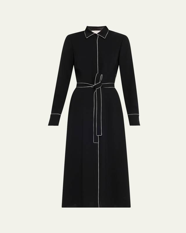 Piped A-Line Midi Shirtdress
